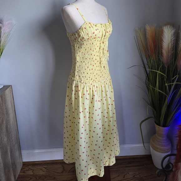 Free People, New, Lavender Daze Strawberry Lemon Smocked Midi Dress, Size Small - Picture 4 of 14